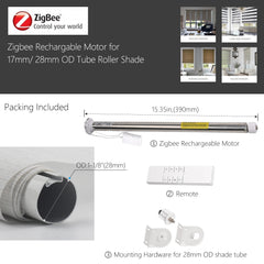 Smart Roller Blinds Motor for 1"(25mm) OD Tube, for Alexa,GoogleHome,Rechargeable.