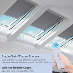 Skylight Motor - Automatic Window Opener with RF Remote Control, AC110-240V Hard-Wired, Adjustable Stroke for Awning Windows, Vents, Hopper Windows and Small Skylights