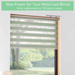 12V Lithium Ion Rechargeable Pack Wand - Power and Charge Blinds, Shades Curtains - 2600mAh, Output 5V 1A, Easy to Install - Includes Wall Mounting Clips,Type-C Cable