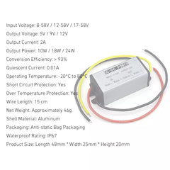 DC to DC 24V to 12V/2A converter device, input DC 17-58V output 12V, low voltage converter