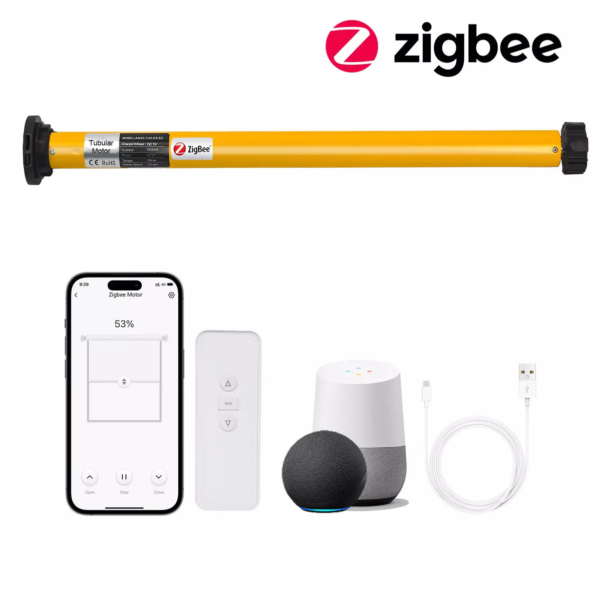 AM25-ES-EZ Electric Window Shades Motor for 1.5"(38mm)/1.75"(43mm) Shade Tube Work With Alexa Google Home