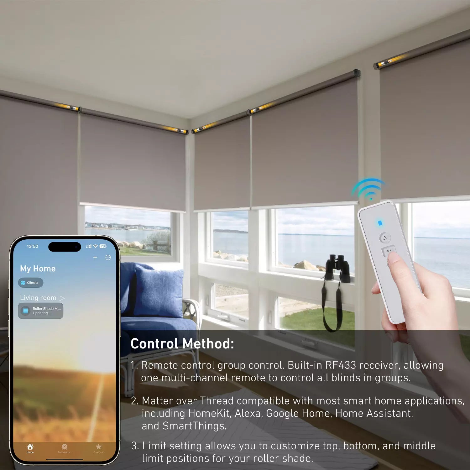 homekit shades for Matter over Thread  Motorized Roller Blinds DIY Roller shade Motor