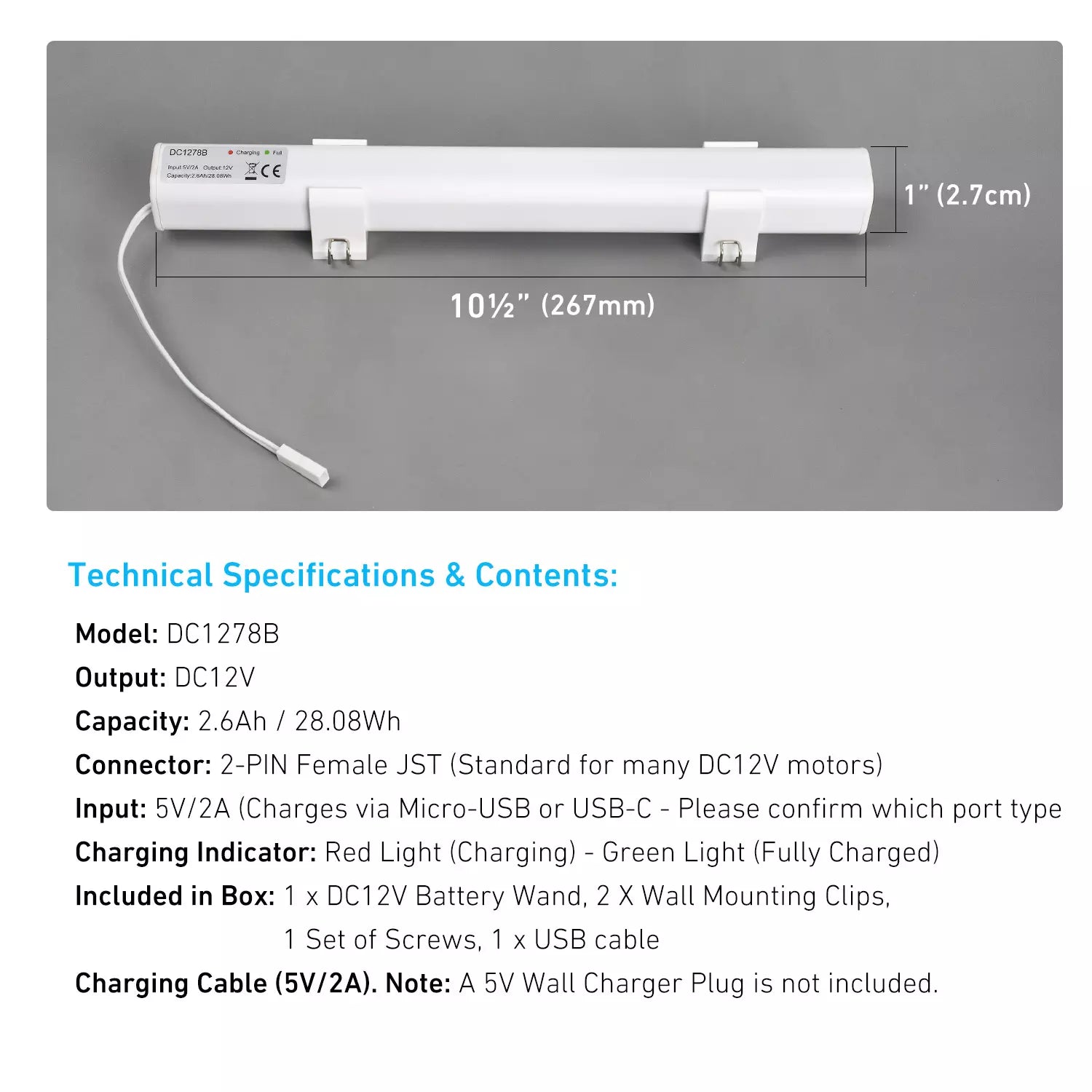 Rechargeable Li-ion Battery for Blinds