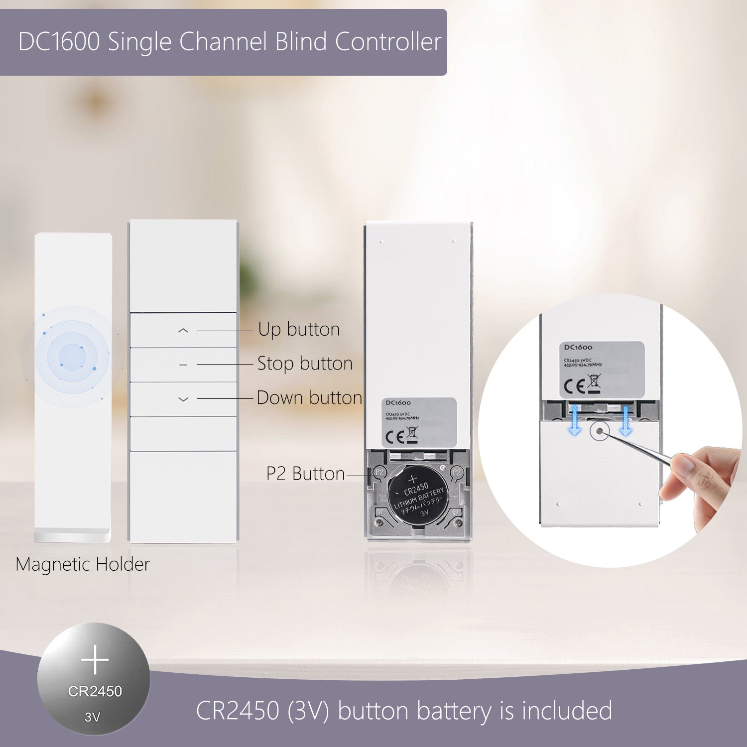 Replacement Remote control 1 channel #DC1600 for Electric Roller Blinds and Shades.