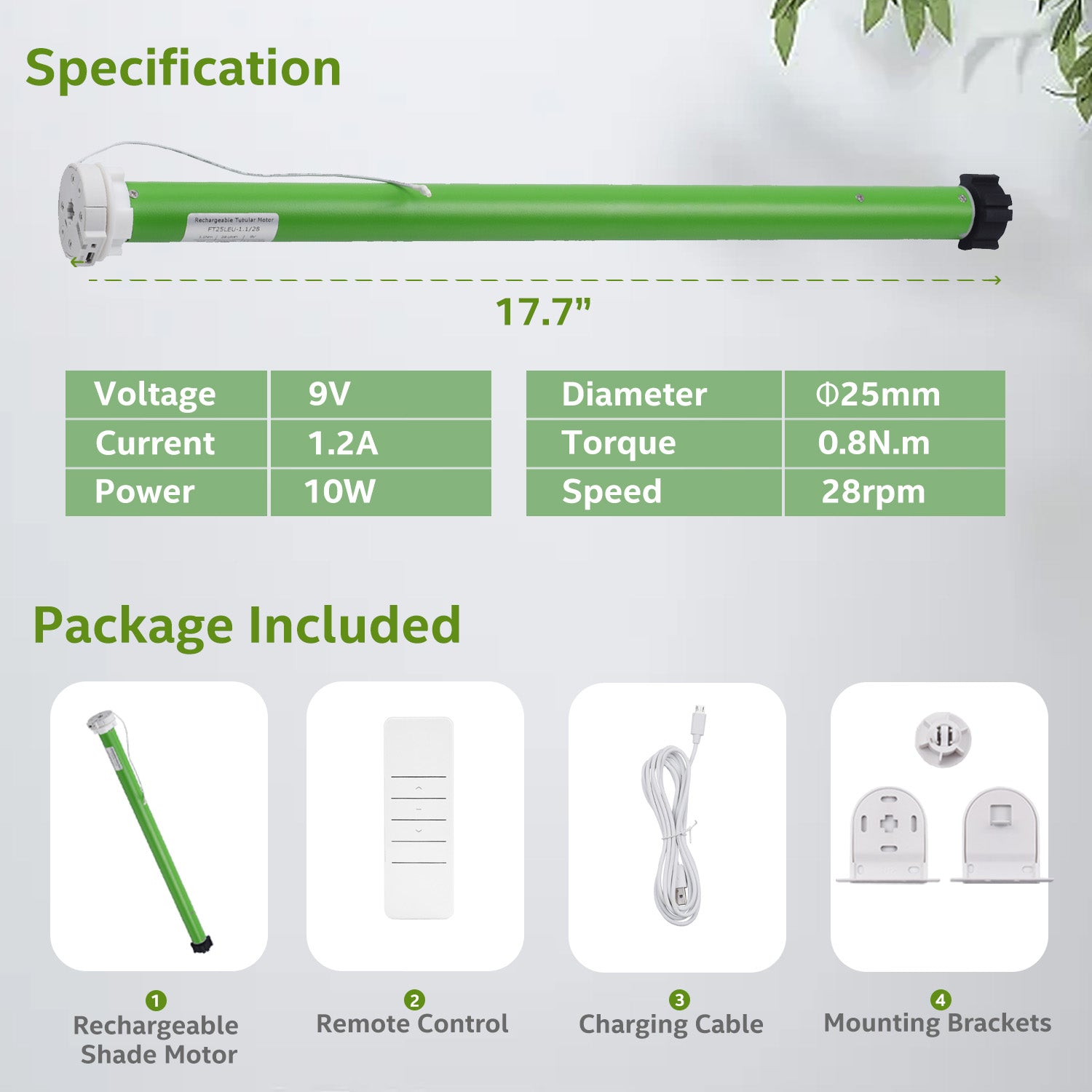 Rechargeable Roller Shades Motor Kit Wireless RF Controller.