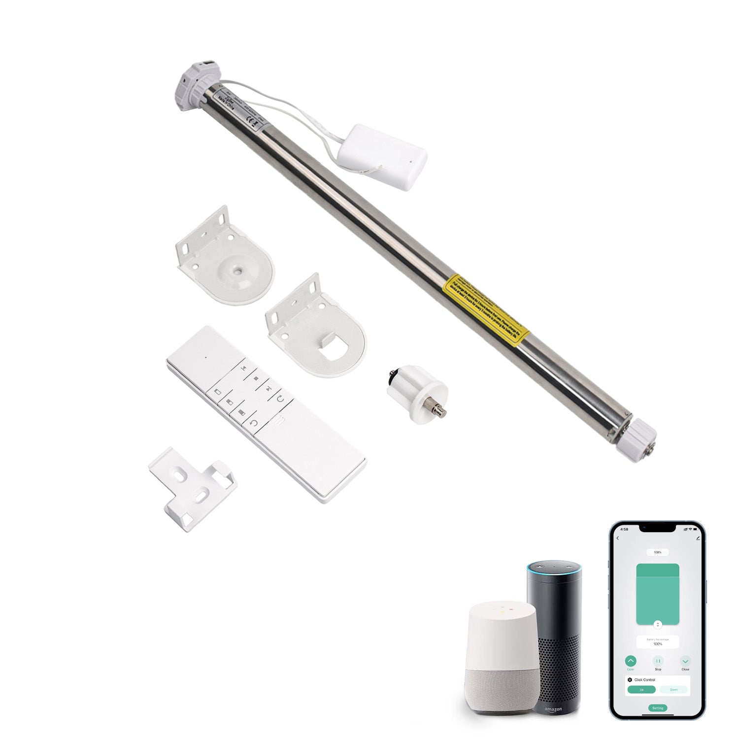 Smart Roller Blinds Motor for 1"(25mm) OD Tube, for Alexa,GoogleHome,Rechargeable.