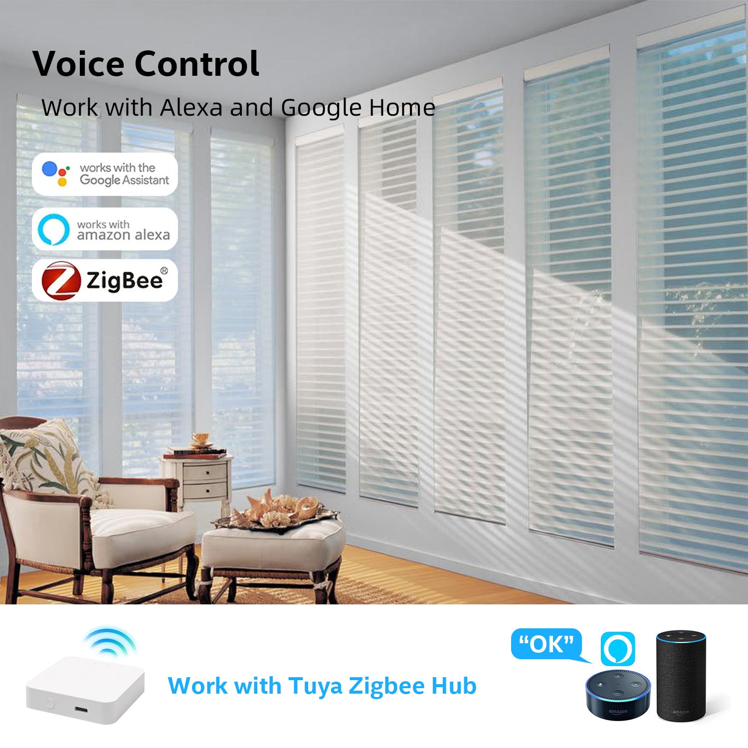 Smart Roller Blinds Motor for 1"(25mm) OD Tube, for Alexa,GoogleHome,Rechargeable - RollerHouses