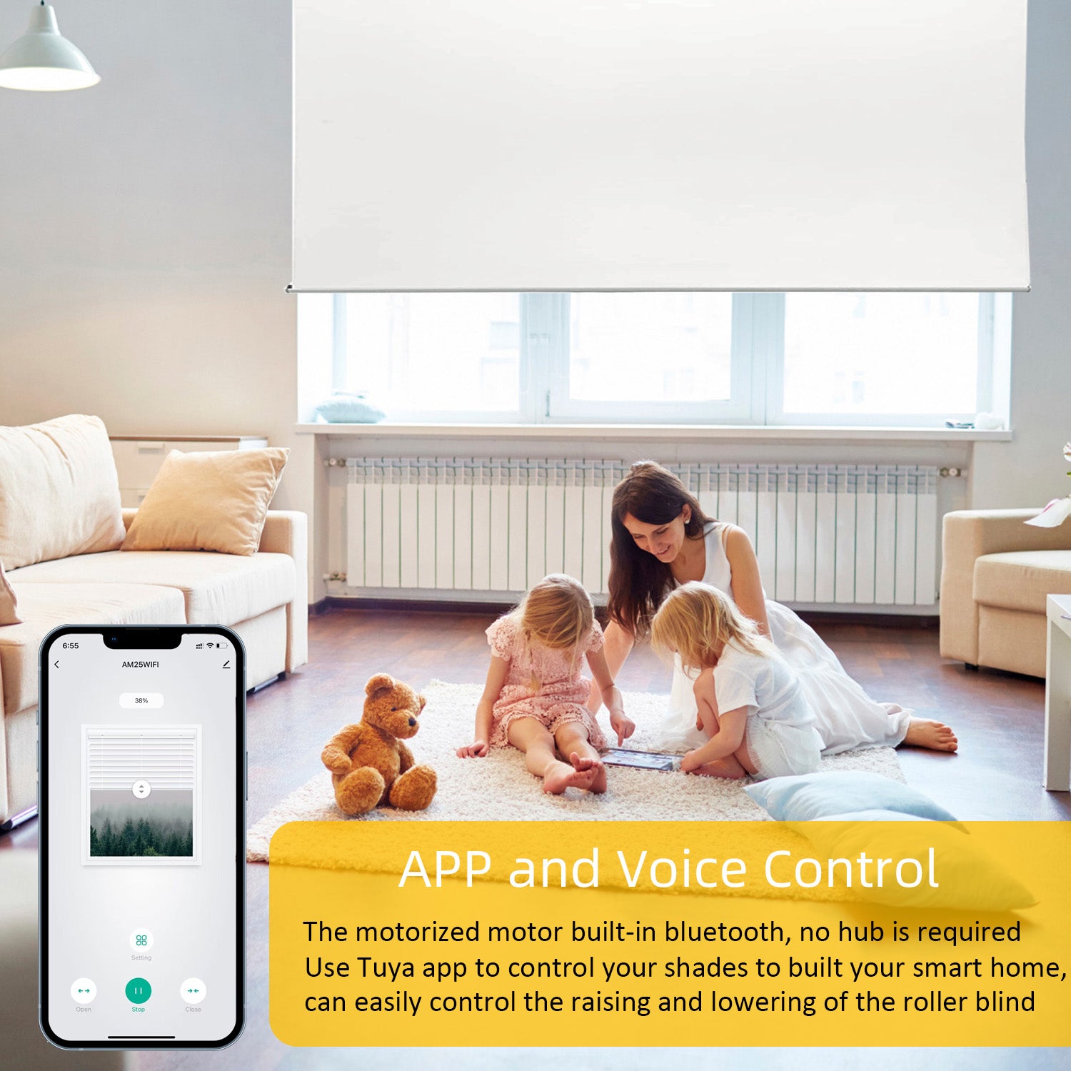 AM22 Bluetooth Smart Blinds Motor 1-1/4" (32mm) Shade Tube, Rechargeable.