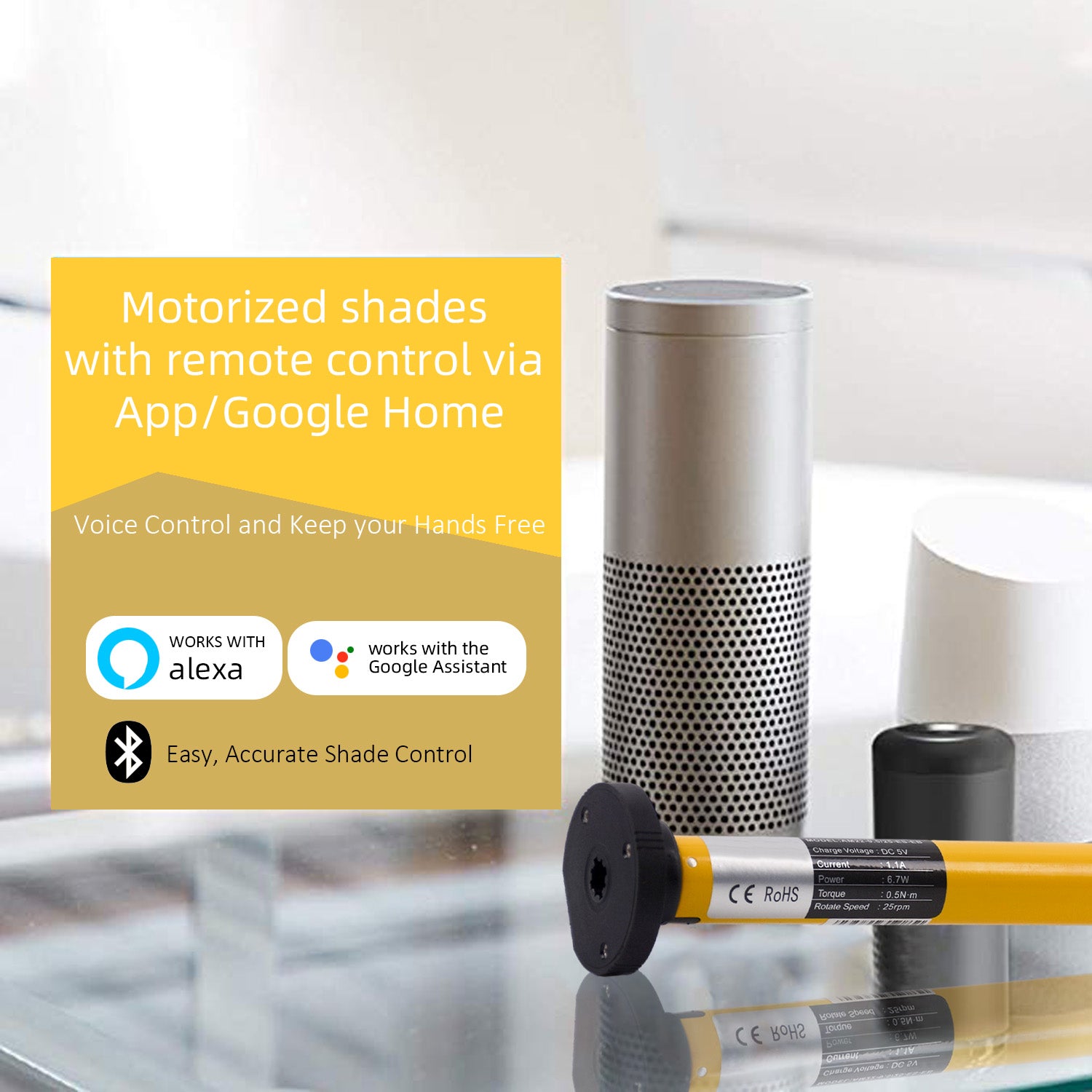 AM22 Bluetooth Smart Blinds Motor 1-1/4" (32mm) Shade Tube, Rechargeable.