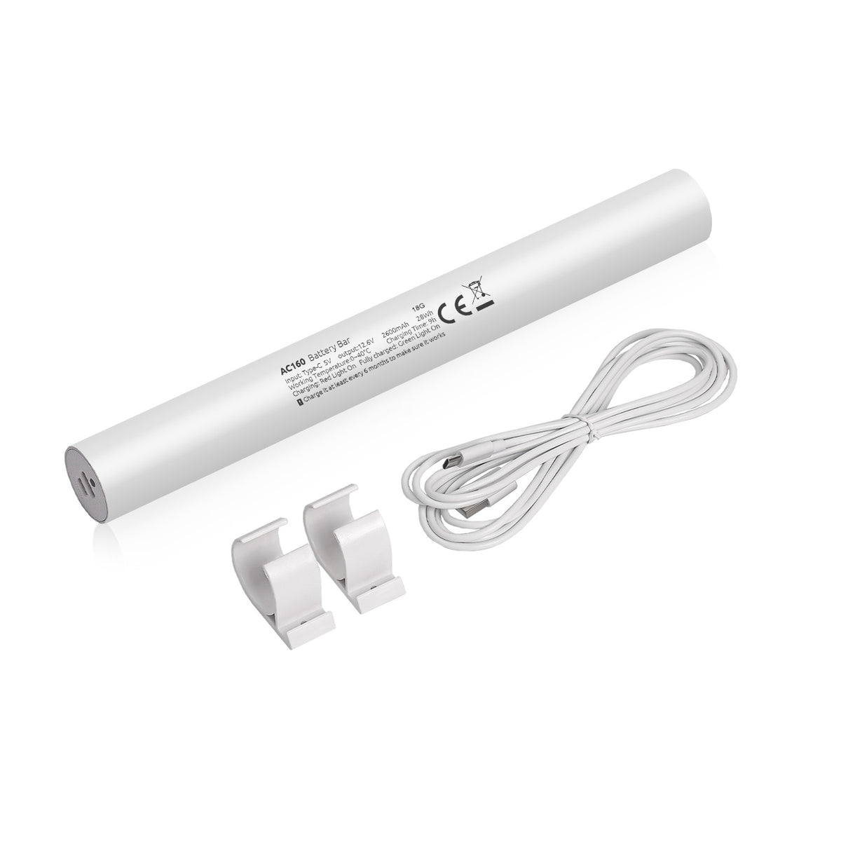 12V Lithium Ion Rechargeable Pack Wand - Power and Charge Blinds, Shades Curtains - 2600mAh, Output 5V 1A,  Easy to Install - Includes Wall Mounting Clips,Type-C Cable