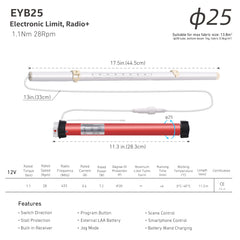 EYB25 12V DC Volt AA Reloadable Tube/Wand Battery Powered Roller Shade Motor with Remote Control for Motorized Shades - Power Blinds & Shades.