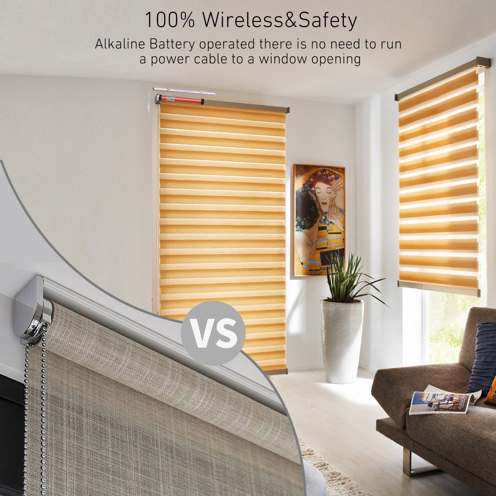 EYB25 12V DC Volt AA Reloadable Tube/Wand Battery Powered Roller Shade Motor with Remote Control for Motorized Shades - Power Blinds & Shades.