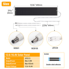 12V/6W Solar Panel for Electric Roller Shutters，Pergola Screen，Motorized Blinds, LED, Ring Camera. Max 16.8V Solar Charger, JST, DC5.5*2.1, DC3.5*1.35 Port