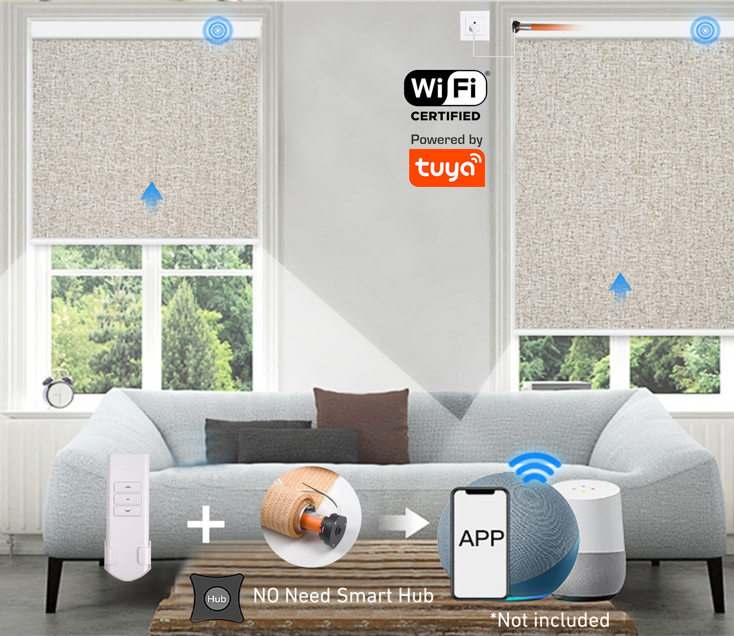 APP WiFi Tubular Motor, 110V-240V Alexa Smart Roller Shades Motor.